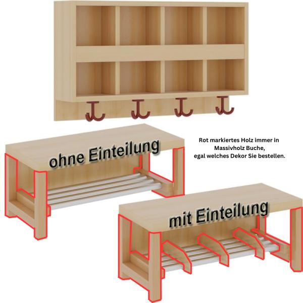 Komplettgarderobe 4 bis 7 Plätze einfache Ablage Wandmontage