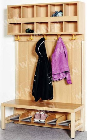 Komplettgarderobe 6 Plätze, doppelte Ablage, Rückwand