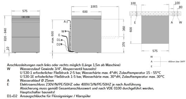 Ackermann U 530-1E Geschirr-Spülmaschine m. eingebautem Enthärter