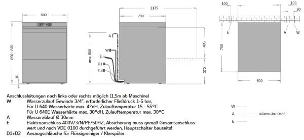 Ackermann U 640E Geschirr- u. Gerätespülmaschine m. eingebautem Enthärter