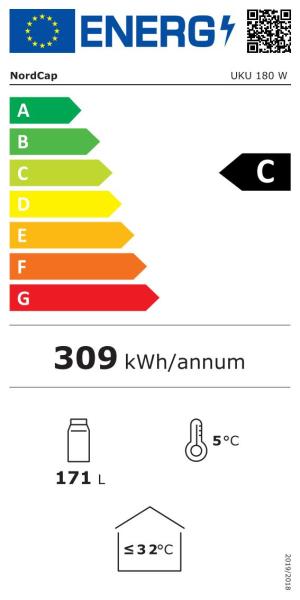 NordCap Umluft-Kühlschrank 180 Liter unterbaufähig UKU 180 W