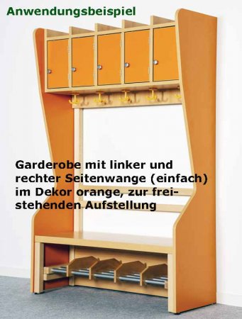 Komplettgarderobe 4 Plätze, einfache Ablage, Rückwand