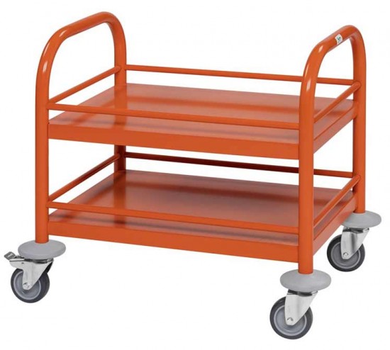 kleiner Servierwagen 2-etagig mit Reling orange, versandkostenfrei
