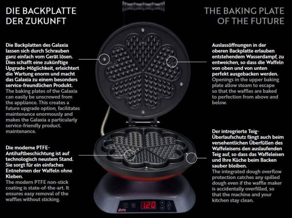 Neumärker Retro-Waffeleisen Galaxia® Space Glossy Black Belgische Waffel Rund Americano 12-20208