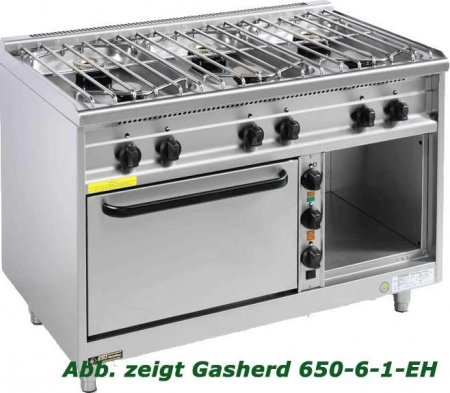 EKU Gasherd PowerBurner 6-flammig mit Elektro-Backofen + Abstellfach, versandkostenfrei