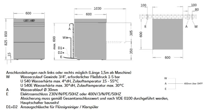 Ackermann U 540E Geschirr-Spülmaschine m. eingebautem Enthärter