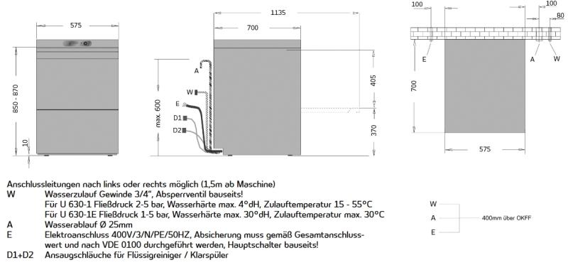 Ackermann U 630-1E Geschirr- u. Gerätespülmaschine m. eingebautem Enthärter