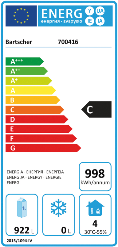 Bartscher Umluft-Kühlschrank GN 2/1 1400 Liter