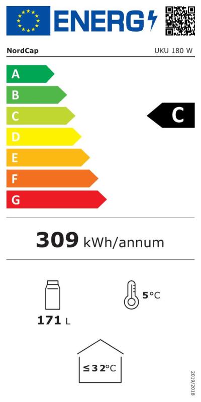 NordCap Umluft-Kühlschrank 180 Liter unterbaufähig UKU 180 W