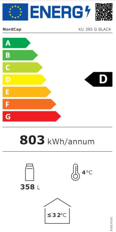 NordCap KU 385 G Black Umluft-Glastürkühlschrank